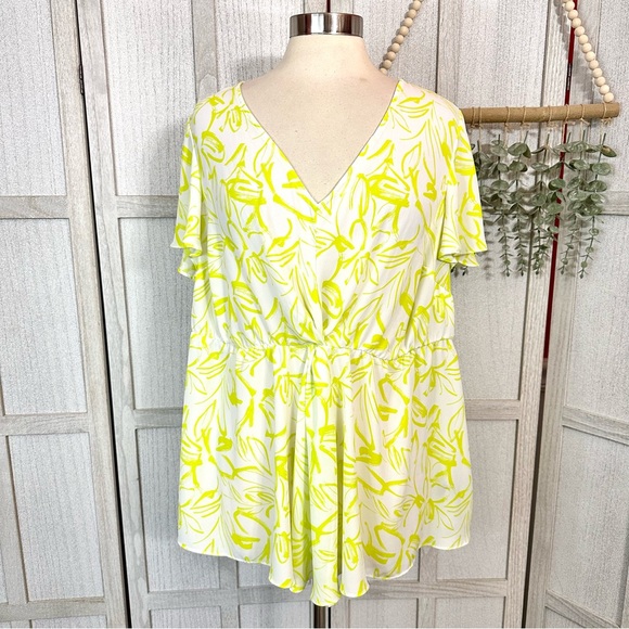 Torrid Georgette Twist Surplice Flutter Sleeve Blouse Green Yellow Plus Size 1X - Picture 7 of 14